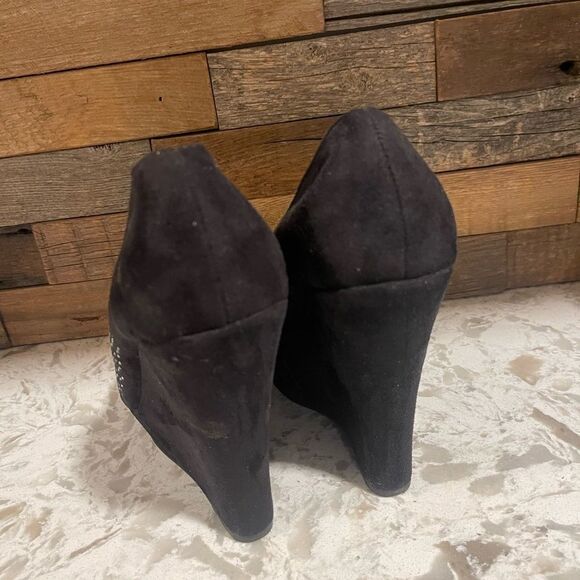 Y2K VTG D Women Black Sparkly Wedges Size 9 Rhinestone Winter Formal Prom Shoes - Picture 5 of 5
